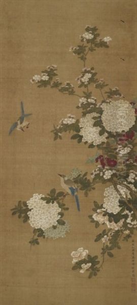 Birds And Flowers Oil Painting by Sun Yi