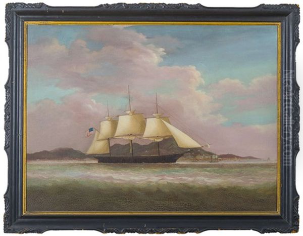 An American Clipper Ship In The Harbor Of Hong Kong Oil Painting by Sunqua