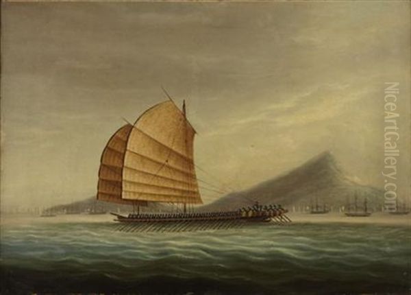 Junks And Fishing Boats Off The China Coast (+ Another; 2 Works) Oil Painting by Sunqua