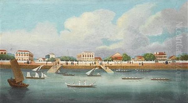 The Bund At Shanghai (+ 2 Others; Set Of 3) Oil Painting by Sunqua