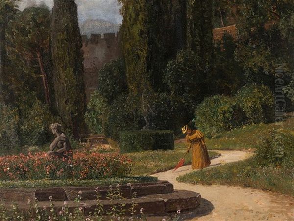 At The Park Of Villa D'este Oil Painting by Max Suppantschitsch
