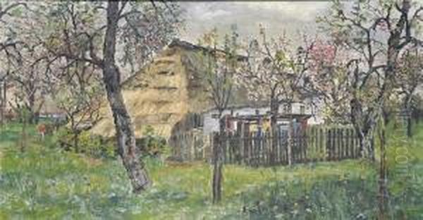Bauernhaus Mit Bluhendem Garten Oil Painting by Wilhelm Braun