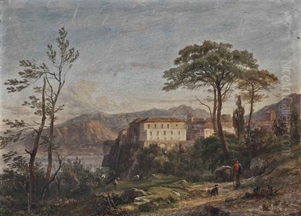 A Traveller Approaching Sorrento Oil Painting by Paul Joseph Guislain Surmont de Volsberghe