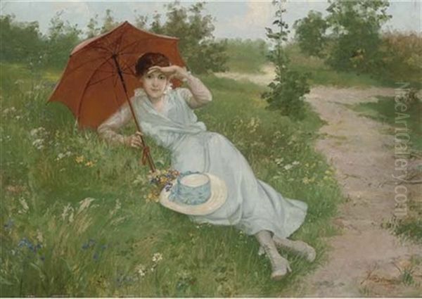 A Rest On The Way Oil Painting by Josef Johann Suess