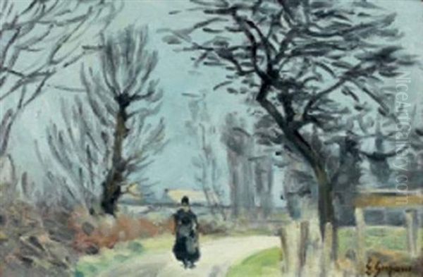 Le Pont D'epinay En Automne Oil Painting by Leon Suzanne