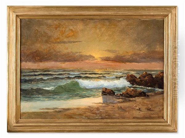 Ocean View At Sunset Oil Painting by Paul A. Svedomsky