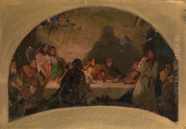 Wall Panels Of St. Volodymyr's Cathedral In Kiev: The Raising Of Lazarus (sketch) (+ 2 Others, Oil On Paper Laid On Cardboard; 3 Works) Oil Painting by Paul A. Svedomsky