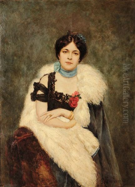 Ritratto Di Anna Nikolaevna Kutukova, Consorte Di A.a. Svedomskij Oil Painting by Paul A. Svedomsky