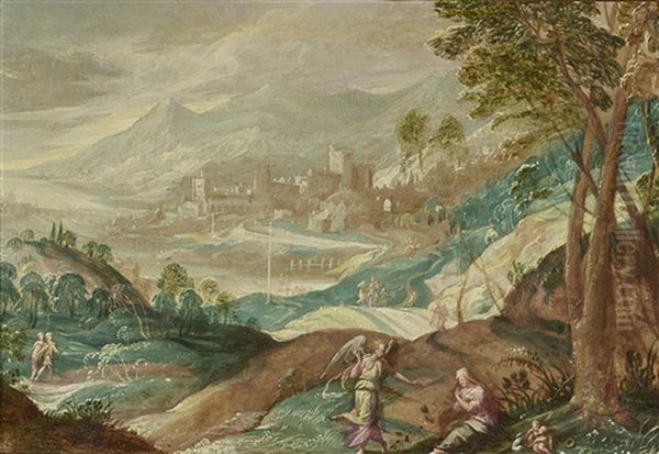 Der Engel Erscheint Hagar Oil Painting by Herman Van Swanevelt