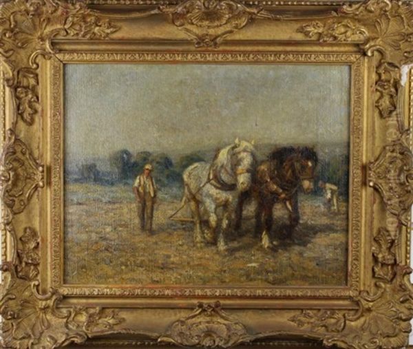 A Figure With Livestock On The Beach Oil Painting by Harold Swanwick