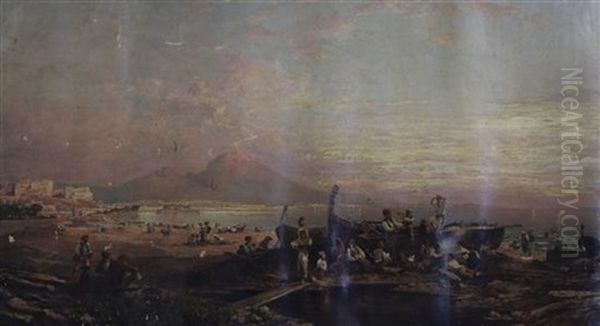 View Across The Bay Of Naples With Vesuvius In The Distance Oil Painting by Harold Swanwick