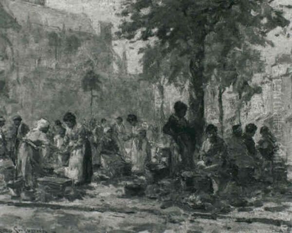 A Corner Of The Market, Dieppe Oil Painting by Harold Swanwick