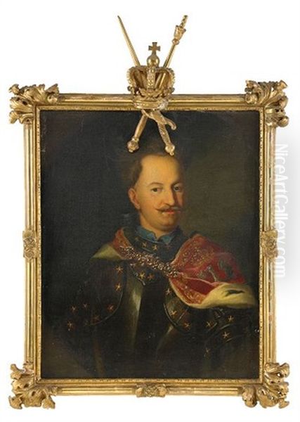 Portratt Av Kung Stanislas Leszczynski Ikladd Harnesk Och Hermelinbramad Mantel, Midjebild Oil Painting by Johann David Swartz