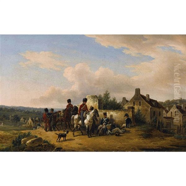 Franzosische Soldaten Vor Gehoft Oil Painting by Edouard Swebach