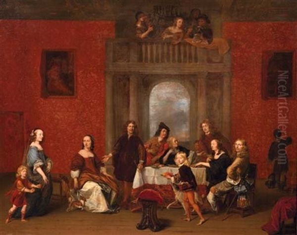 A Group Portrait Of A Family In An Elegant Interior Oil Painting by Gerrit Pietersz. Sweelinck