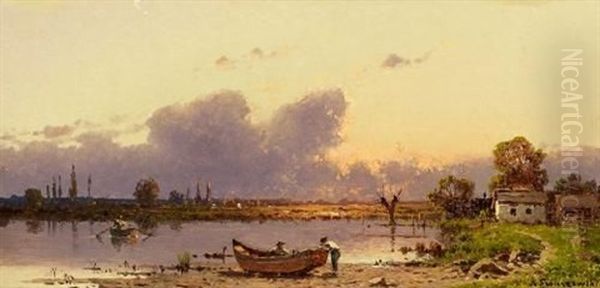 Fischer Am See. Vierwaldstatter See(?) Oil Painting by Alexander Swieszewski