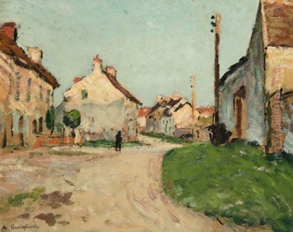 Village Et Rue Ensoleillee Oil Painting by Alfred Swieykowski