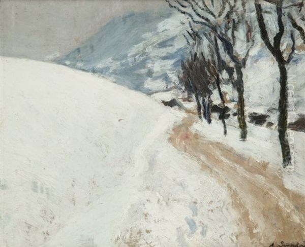 Chemin Enneige Oil Painting by Alfred Swieykowski