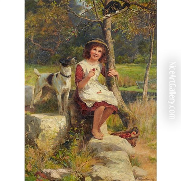 Picking Cherries Oil Painting by George Hillyard Swinstead