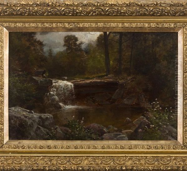 Woodland Brook With Waterfall Oil Painting by James Brade Sword