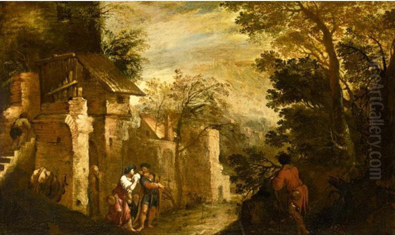 Landscape With The Expulsion Of Hagar And Ishmael Oil Painting by Antonio Bravo
