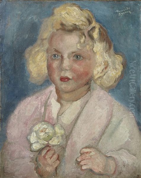 Portrait D'enfant A La Fleur Blanche Oil Painting by Tancrede Synave