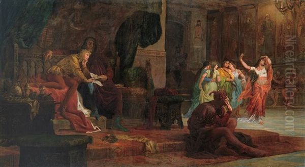The Court Of V. Laszlo (the Upbringing Of V. Laszlo) Oil Painting by Bertalan Szekely