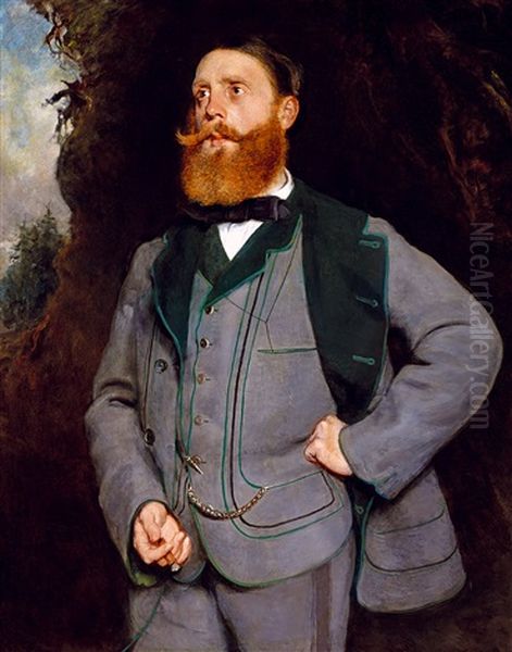 The Hunter (portrait Of Earl Aichelburg) Oil Painting by Bertalan Szekely