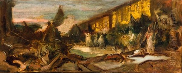 Tortenelmi Jelenet (vazlat) Oil Painting by Bertalan Szekely