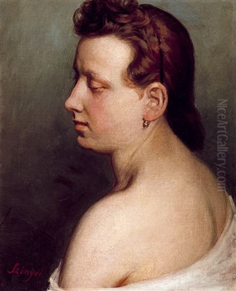 Woman With Bare Schoulder Oil Painting by Pal Szinyei Merse