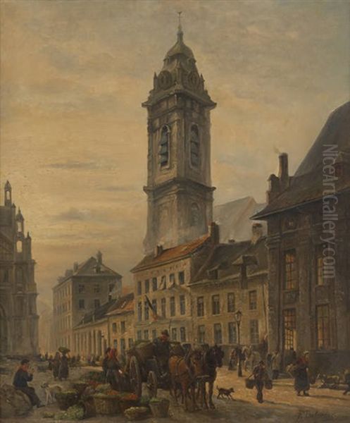 Les Preparatifs Du Marche Matinal Oil Painting by Jean Francois Taelemans