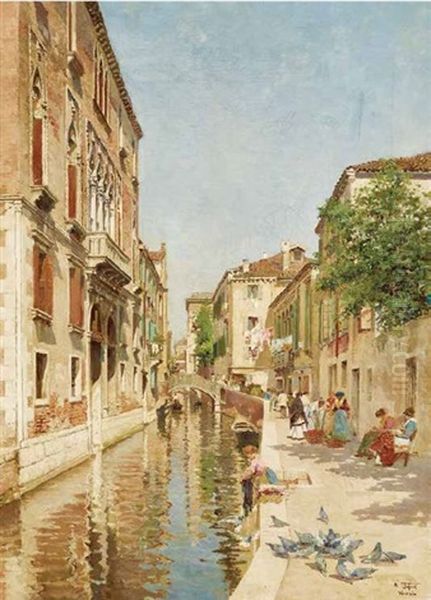 Rio Della Frescada Station S.. Toma 
Canal Grande Venedig Oil Painting by Raffaele Tafuri