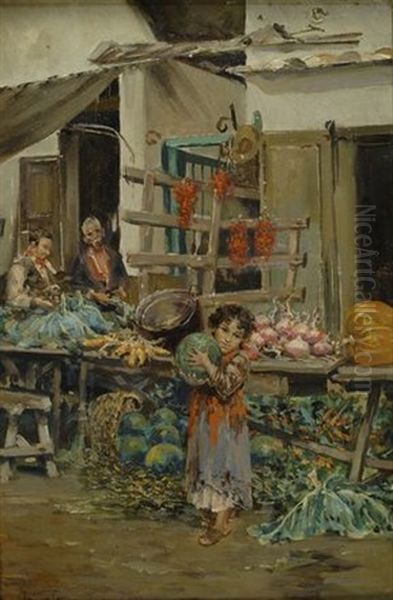Mercato Oil Painting by Raffaele Tafuri