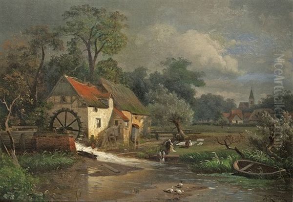 Landschaft Mit Wassermuhle Oil Painting by John Robinson Tait