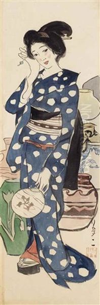 Lady Of Tsuboya Oil Painting by Takehisa Yumeji