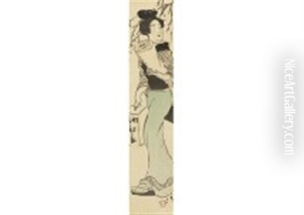 Woman In Boathouse Oil Painting by Takehisa Yumeji