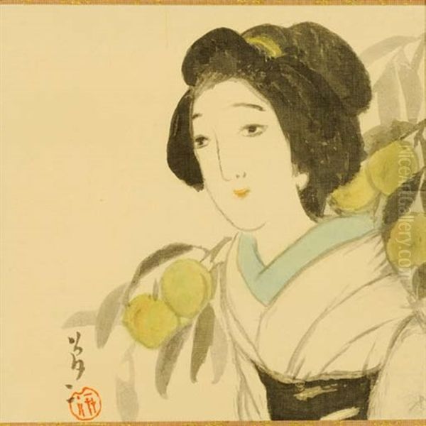 Under The Tree Oil Painting by Takehisa Yumeji