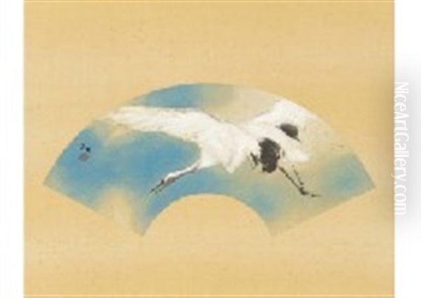 Flying Crane Oil Painting by Seiho Takeuchi