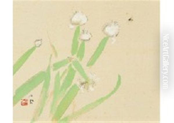 Blossoms Of Green Onion Oil Painting by Seiho Takeuchi