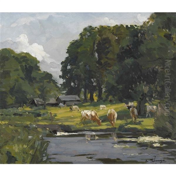 Sonnige Uferpartie Mit Weidenden Kuhen Oil Painting by Algernon Talmage