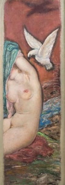 Femme Nue Et Colombe Oil Painting by Yasushi Tanaka