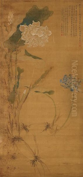 Lotus Root And Flowers Oil Painting by Tang Yin