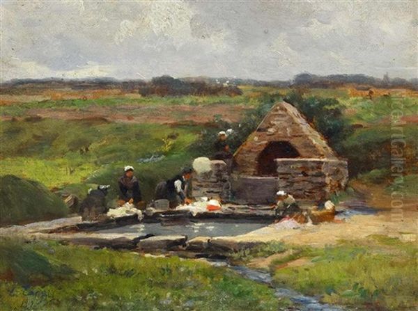 Wascherinnen Am Brunnden Oil Painting by Leon Louis Antoine Tanzi