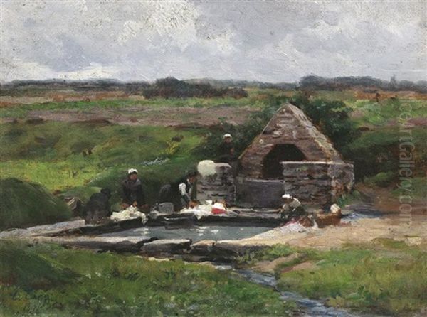 Wascherinnen Am Brunnen Oil Painting by Leon Louis Antoine Tanzi