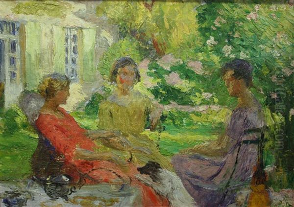 La Conversation Dans Le Jardin Oil Painting by Edmond Tapissier