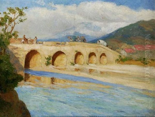 Caravane Traversant Un Gue Sur Fond D'atlas Oil Painting by Edmond Tapissier