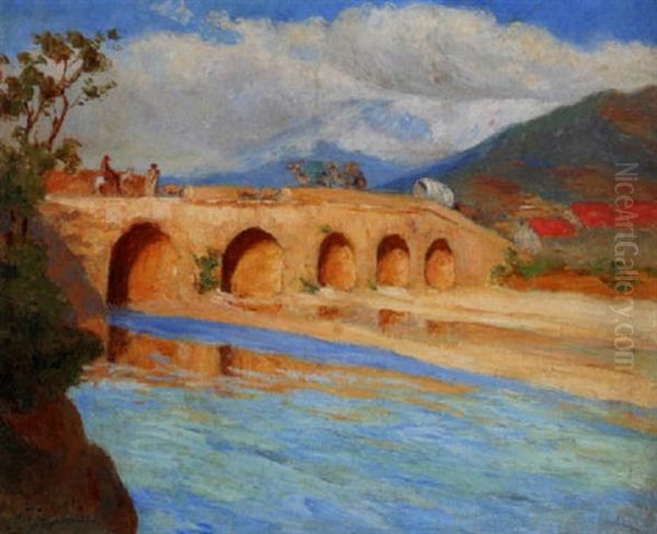 Le Pont Sur La Riviere A Beyrouth Oil Painting by Edmond Tapissier