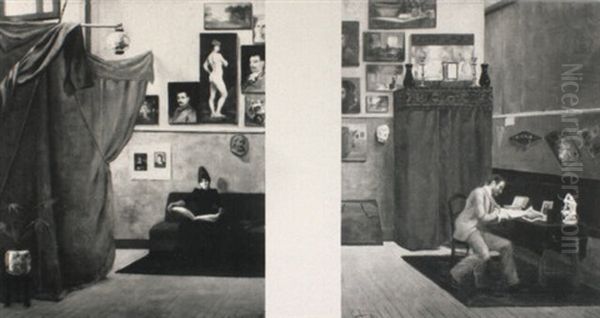 Gentleman At The Desk Oil Painting by Edmond Tapissier