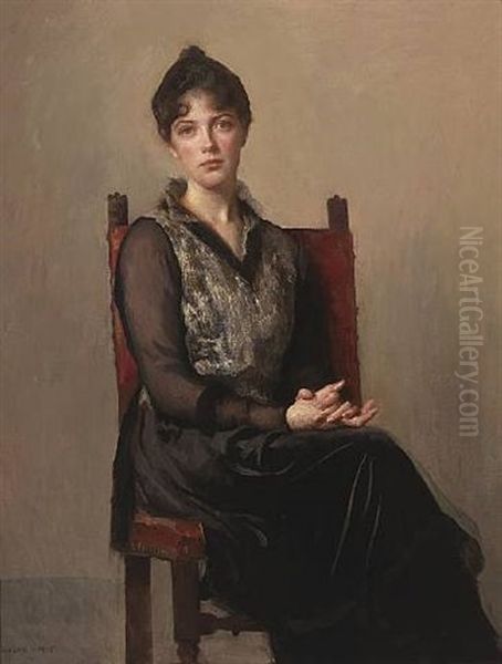 A Young Girl With Flowers Oil Painting by Edmund Charles Tarbell