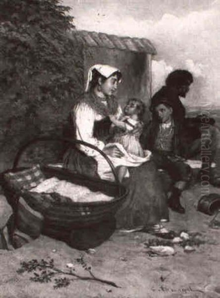 Italienische Fischerfamilie Am Strand Oil Painting by Enrico Tarenghi